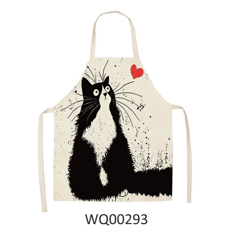 Kitchen Apron Home Cleaning Tools Cotton Linen Waterproof 68x55cm Sleeveless Waist Bib Easy Cleaning Cute Cartoon Cat Printed