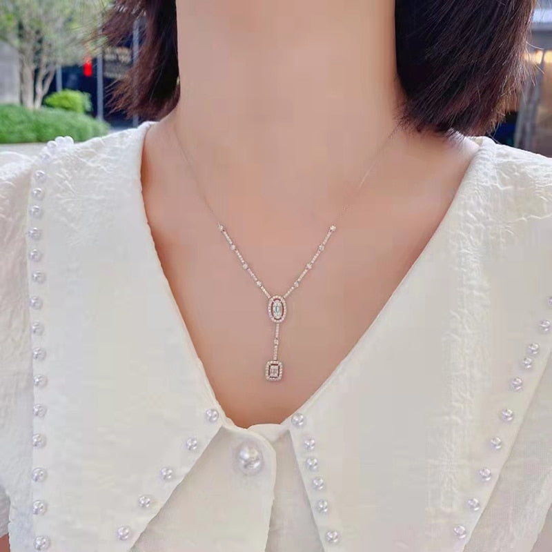 18K White Gold Natural Diamond Luxury Pendant Necklace Women&