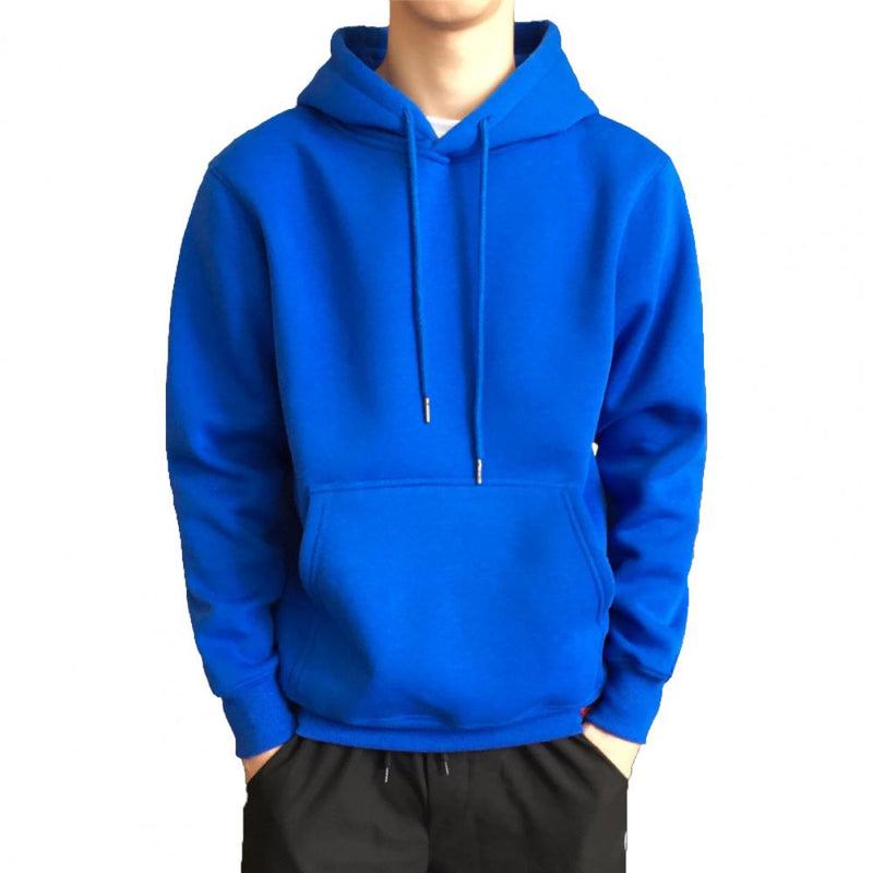 Men Hoodie Solid Color Ribbed Cuff Autumn Winter Drawstring Warm Sweatshirt for Daily Wear