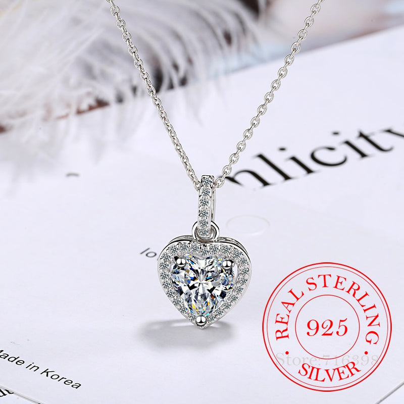 Top Quality 925 Sterling Silver Forever Love Heart Big Single Cz Charm Pendant Necklace Dainty Jewelry for Women Lady Valentine