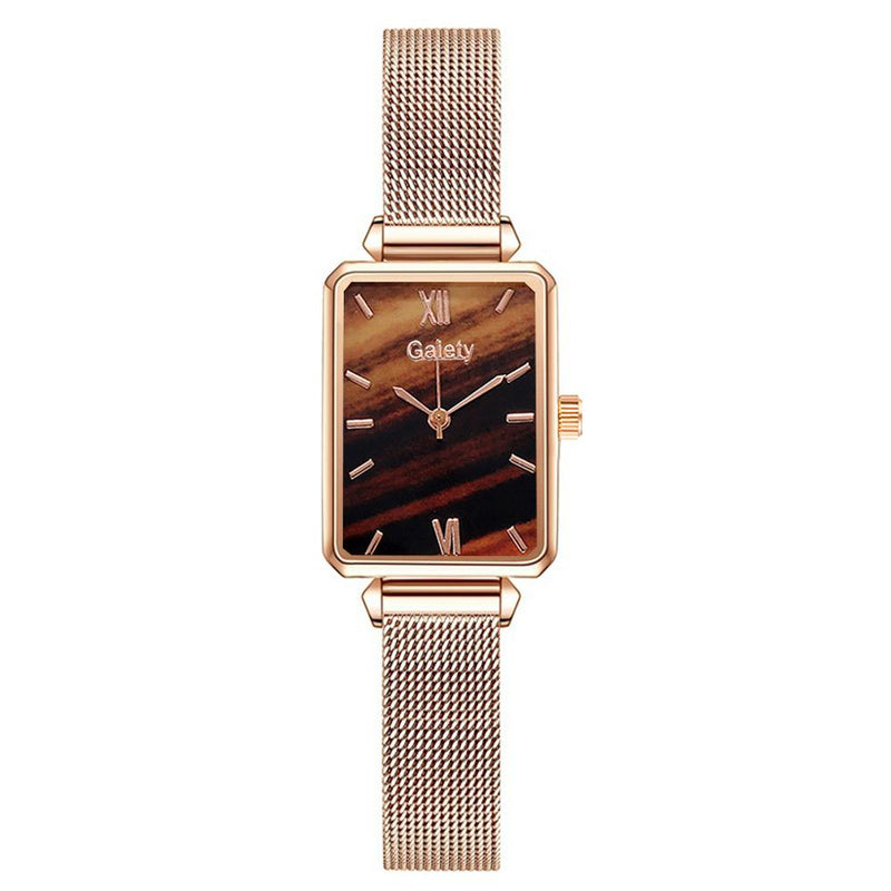 Gaiety Brand Women Watches Fashion Square Ladies Quartz Watch Bracelet Set Green Dial Simple Rose Gold Mesh Luxury Women Watches