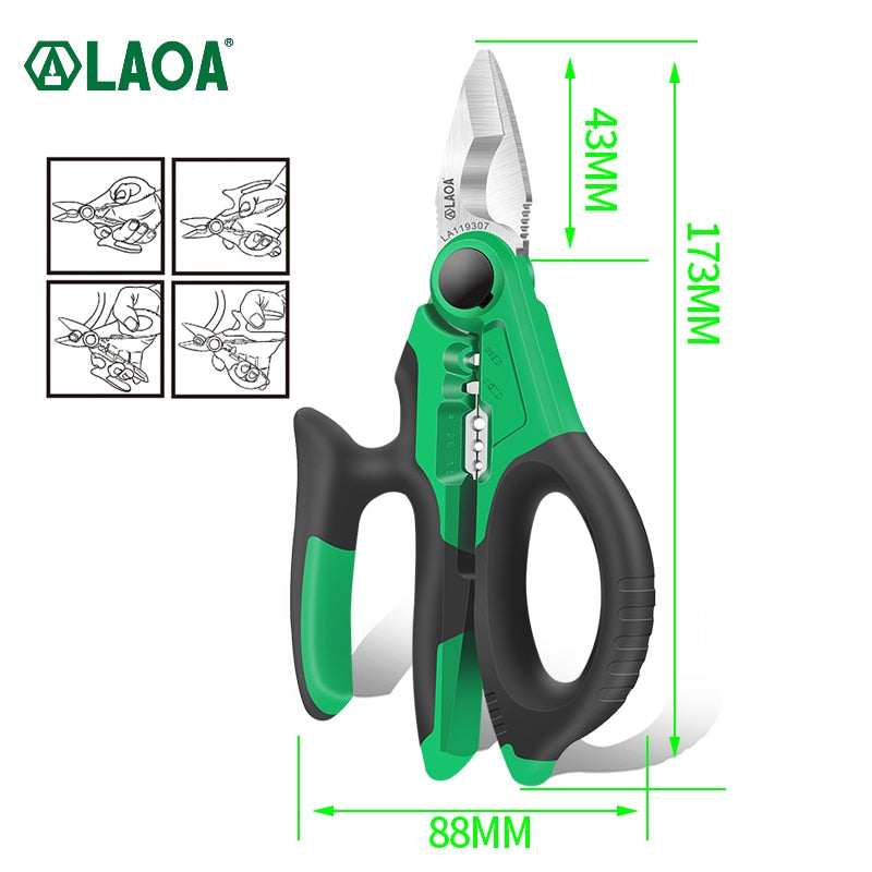 LAOA 7 Inch Electrician Scissors 1.5-4mm² Wire Cutter Stripping Cutting Terminal Crimping Household Shears Tools