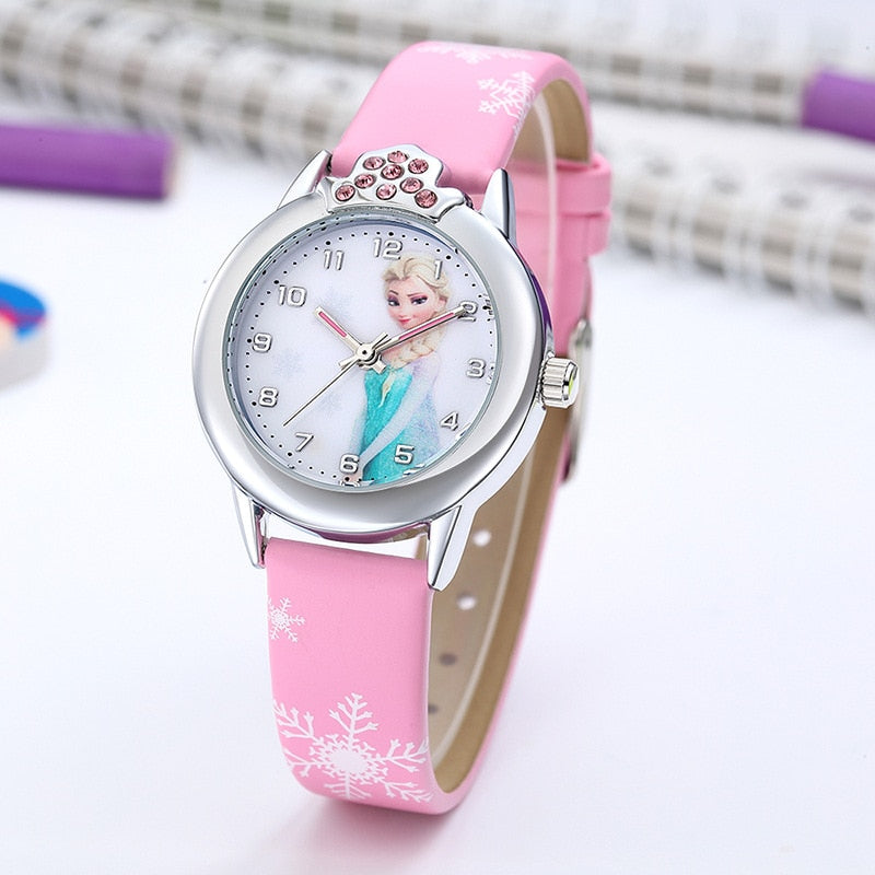 Elsa Watch Girls Elsa Princess Kids Watches Leather Strap Cute Children&