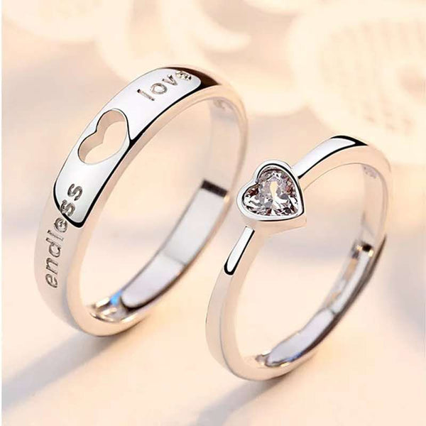 2pcs/Set Adjustable Heart-Shaped Letter Copper 30% Silver Plated Crystal Couple Ring Men Women Jewelry Wholesale Dropshipping