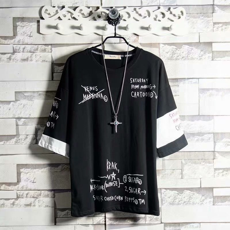 Summer Korean Hip Hop Tshirt Streetwear Tops Casual Oversized Zipper T-shirt Men&