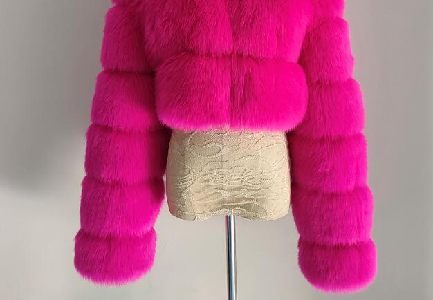 Cropped fur coat Woman's thick Fox Fur Coat Short Winter Style Fashion Women Furry Jacket Faux Fur Top