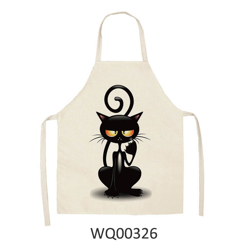 Kitchen Apron Home Cleaning Tools Cotton Linen Waterproof 68x55cm Sleeveless Waist Bib Easy Cleaning Cute Cartoon Cat Printed