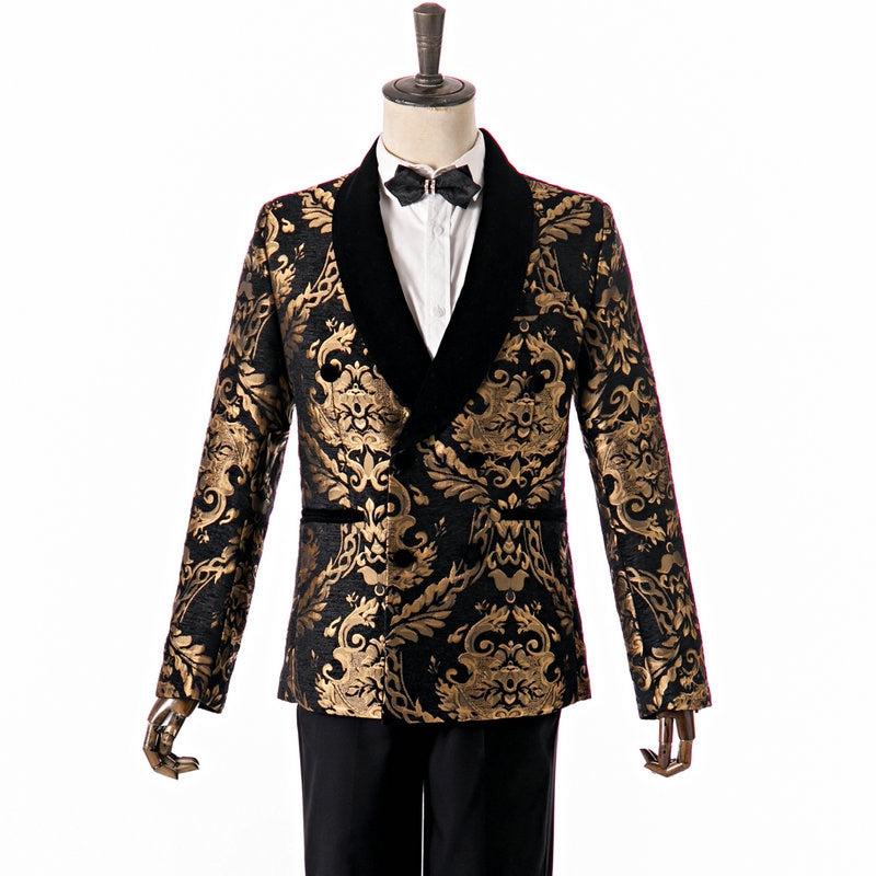 New Elegant 2022 Costume Homme Shawl Lapel Black Jacquard Dinner Party Groom Wear Men Wedding Suits For Men Prom Tuxedo Blazer