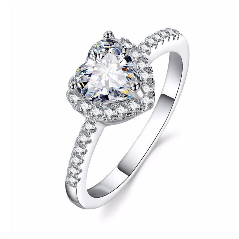 Fashion Crystal Heart Shaped Wedding Rings Women&