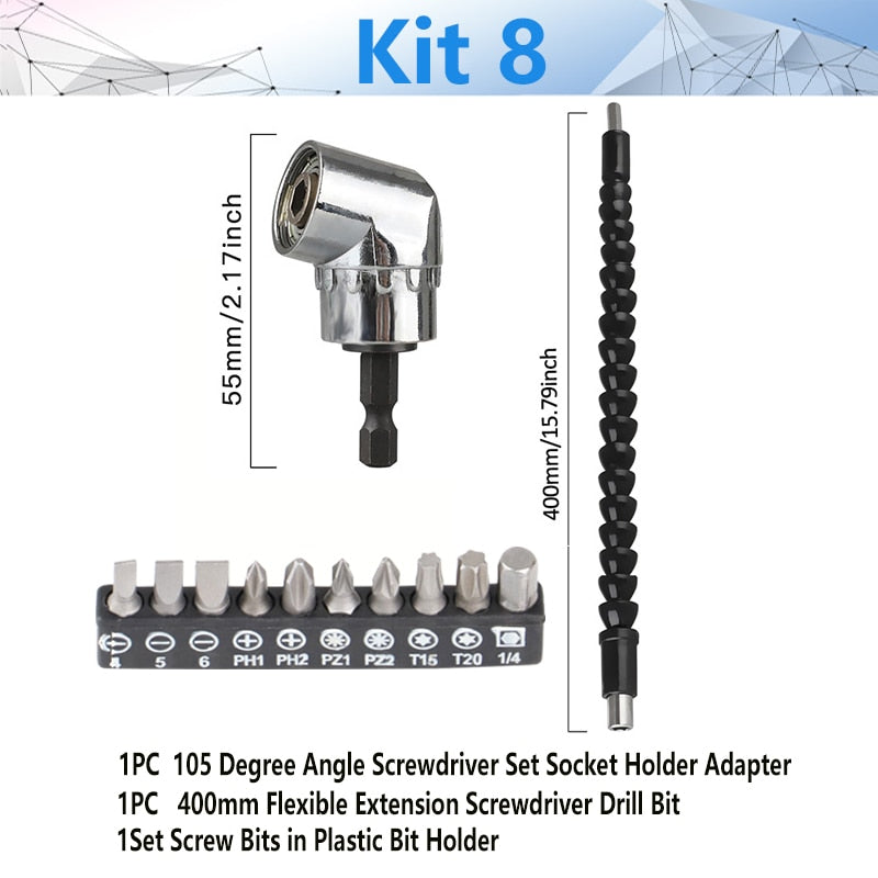 Adjustable 105 Degree Right Angle Driver Screwdriver  Tools Set 1/4 Hex Shank For Power Drill Screwdriver Bits Tools