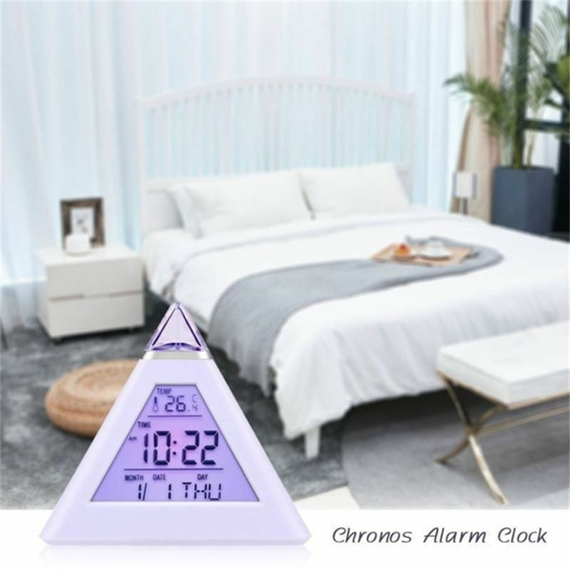 Pyramid LCD Alarm Table Clock Thermometer Digital Table Clock 7 Colors Backlight Changeable Led Clock Home Night Light