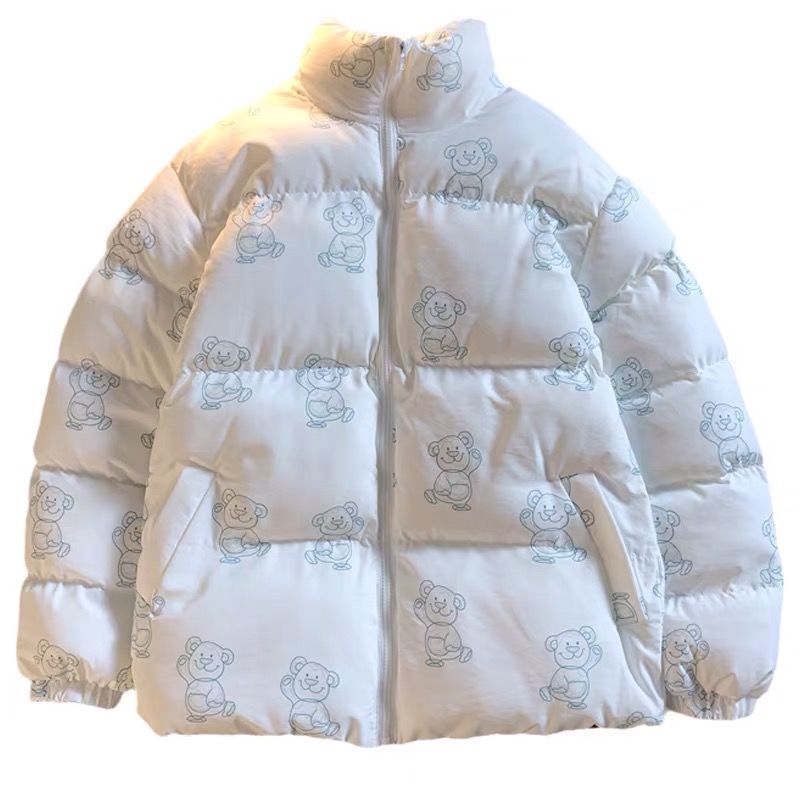 LN Fashion Cartoons Printed Cotton Windbreaker Jacket Zip Coats Jackets 2021 Winter Women Warm Thicken Outwear Loose Parka Coat