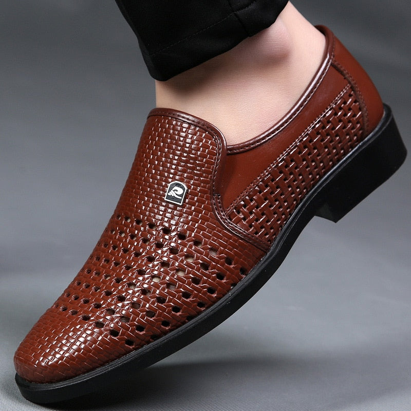 WOTTE Spring Men Loafers Leather Men Shoes Summer Hollow Breathable Oxfords Man Casual Shoes Slip On Formal Dress Shoes For Man