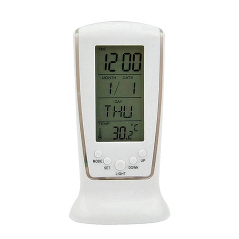 LED Blue Luminous Digital Mini Desk Clock With Electronic Calendar Thermometer Led Table Clock 7 Sounds Alarm Clock 13*6*5.5cm