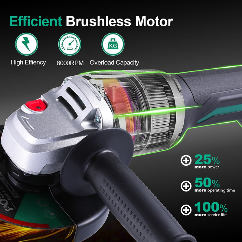 20V Cordless Electric Brushless Angle Grinder Lithium-Ion Grinding Machine Electric Grinder Polishing Cutting Power Tools