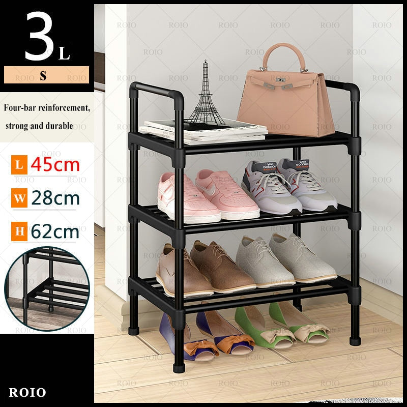 Simple Shoe Rack Metal Shoe Shelf Footwear Shoe Rack Living Room Space Saving Shoes Organizer Stand Holder Black Shoe Shelf