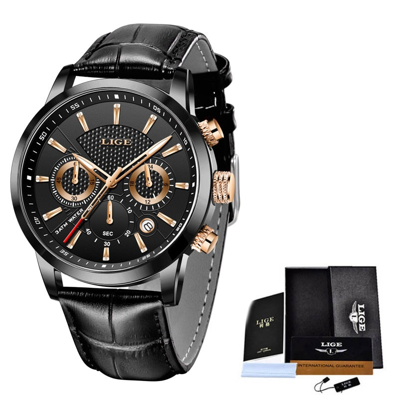 Watches Mens 2022 LIGE Top Brand Luxury Casual Leather Quartz Men&