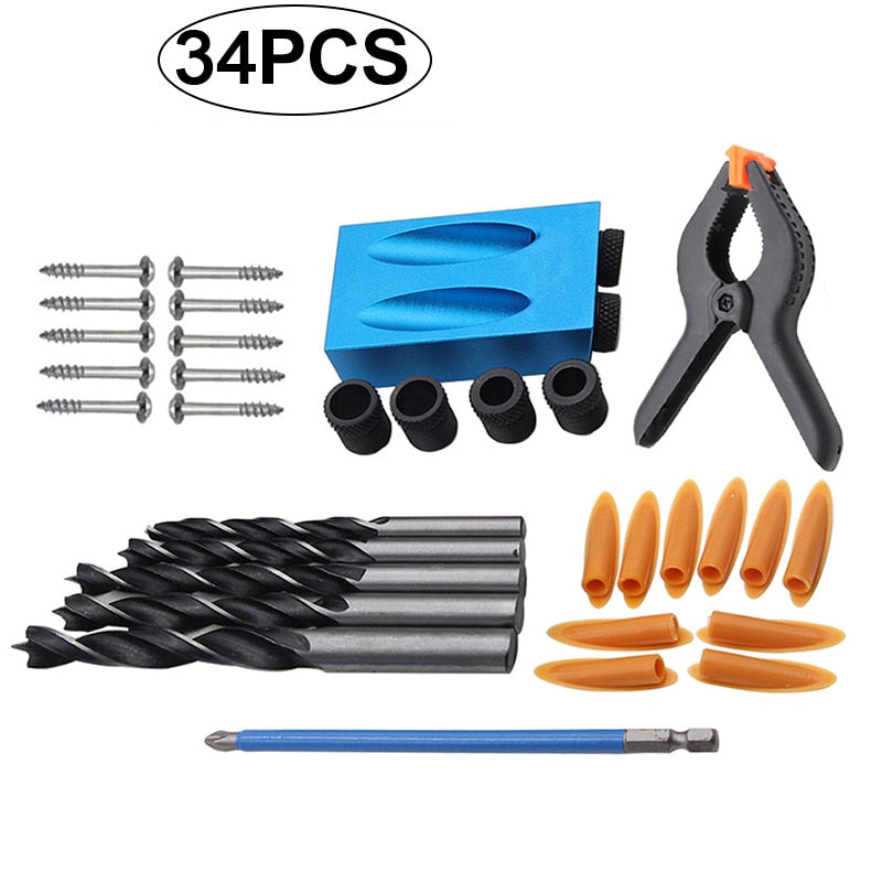 Woodworking Tools Pocket Oblique Hole Screw Jig Locator Drill Bits 15 Degree Angle Drill Guide Set Hole Puncher Carpentry Tools