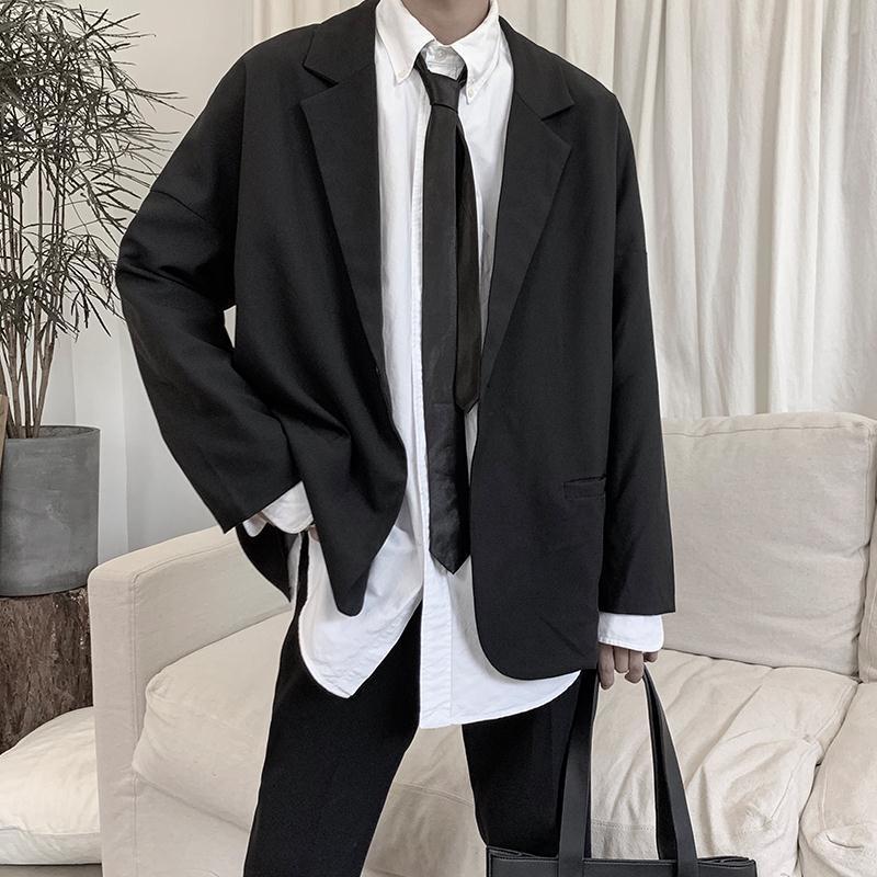 Blazers Men Spring Single Button Loose Pockets All-match Trendy Casual Korean Style Retro Mens Suits Ulzzang Chic Tops Harajuku