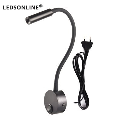 Wall Lamp 3W Home Hotel Loft Bedside Reading Book Black Silver Light Flexiable ON/OFF Switch 90-260V Spot LED Bulb