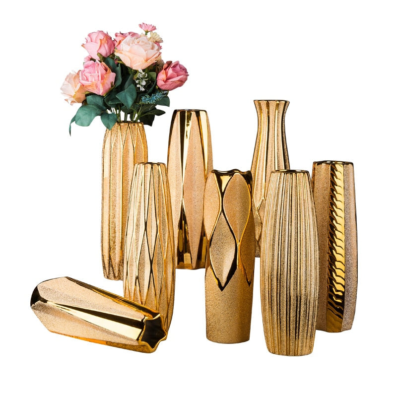 30CM Luxury Europe Gold Ceramic Vase Home Decor Creative Design Porcelain Decorative Flower Vase For Wedding Decoration