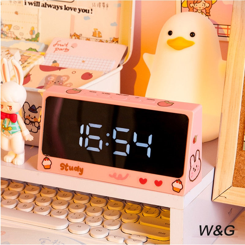 W&amp;G Ins Digital Clock Table Clock Snooze Alarm Cute Silent Mirror Clock Student Desktop LED Clock Electronic Clock for Children