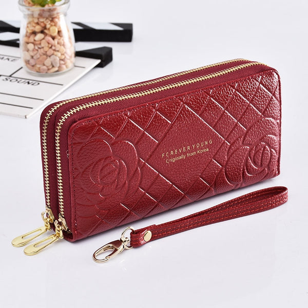 Women&#39;s wallet New Phone Purses Big Female Purse Leather Brand Retro Ladies Long Woman Wallets Card Clutch Double Zipper