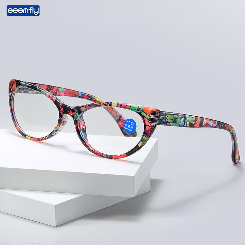 Seemfly Ladies Floral Reading Glasses Fashion Printing Clear Presbyopia Eyeglasses Glassware With Degree +1 +1.5 +2 +2.5 +4