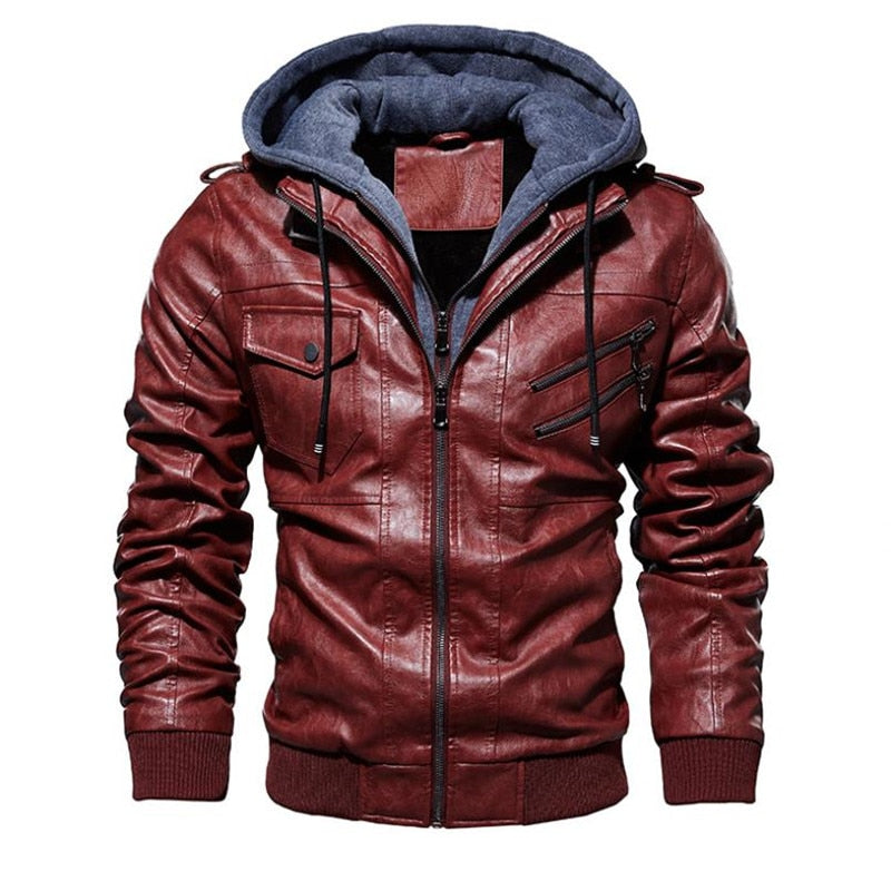 winter men&#39;s leather jacket motorcycle hooded jacket men&#39;s warm Casual PU leather coat Fleece men&#39;s Coats Brand clothing