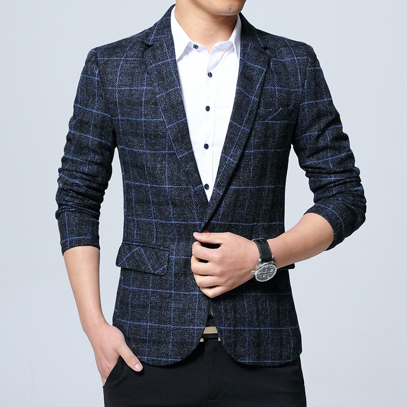 New Mens Blazers Slim Fit Suits for Men Business Formal Blazer Mens Wedding Suit Jackets Male Fashion Plaid Mens Blazer Jacket