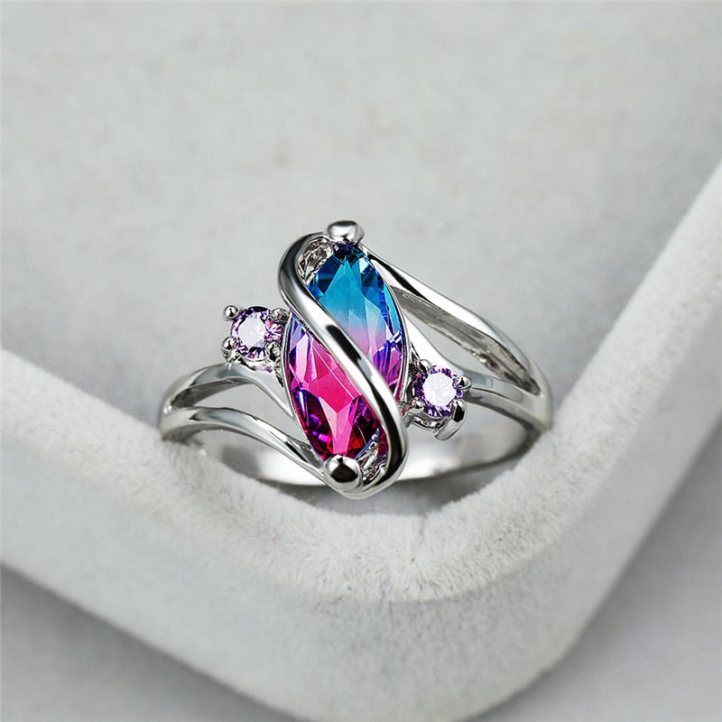 Marquise Blue Purple Crystal Rainbow Zircon Rings For Women Wedding Jewelry Vintage Fashion Multicolor Stone Ring Christmas Gift