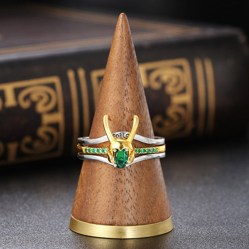 Loki Ring Sets For Women Superhero Thor Green Crystal Matching Crown Helmet Rings Stacking Jewelry Unisex Cosplay Accessories 03