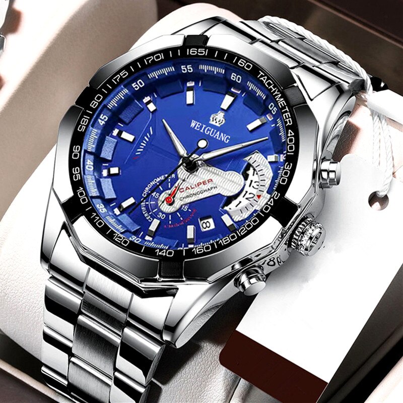 Fashion Watches Men Luxury Calendar Quartz Wristwatch for Man Stainless Steel Band Waterproof Luminous Male Clock