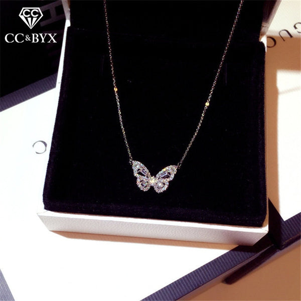 CC Butterfly Necklaces Pendants For Women Sterling Cubic Zirconia Luxury Clavicle Chain Temperament Jewelry Necklace CCN700