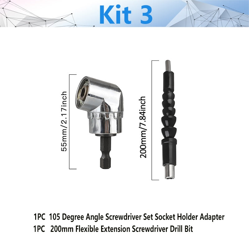 Adjustable 105 Degree Right Angle Driver Screwdriver  Tools Set 1/4 Hex Shank For Power Drill Screwdriver Bits Tools