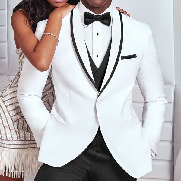 White and Black Wedding Tuxedo for Groom 3 Piece Slim Fit Men Suits Male Fashion Costume Jacket with Pants Vest New Arrival