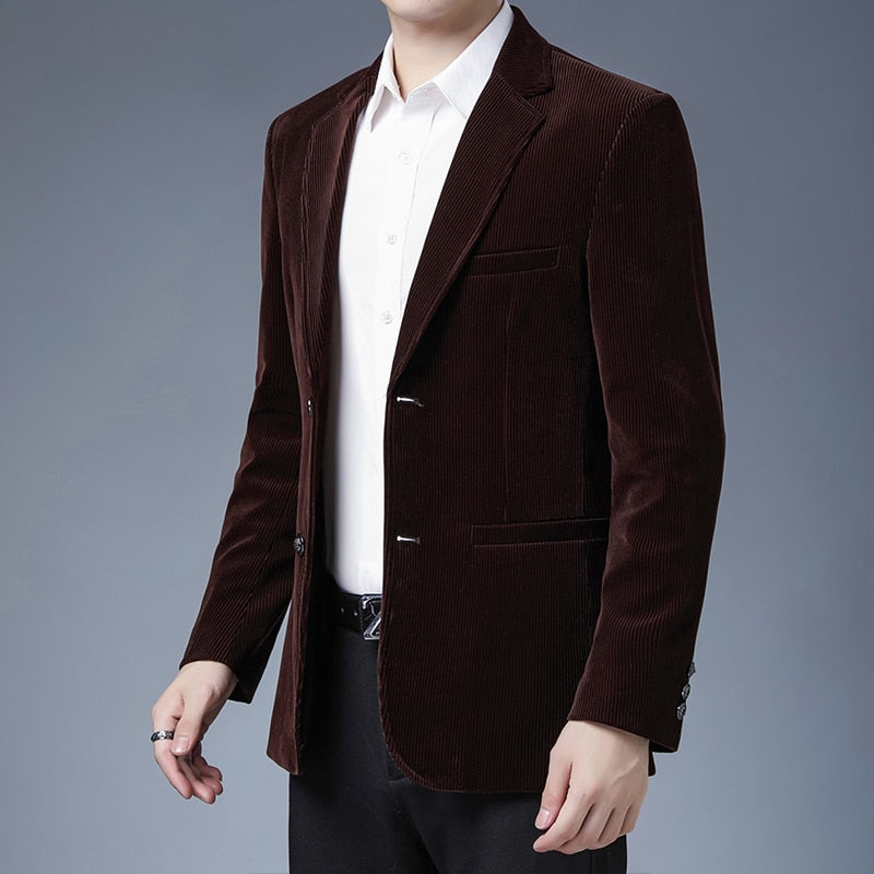 Spring and Autumn Men for Blazer Jacket Fashion Brand Designer Casual Classic Corduroy Elegant Party Stylish Suit Men&