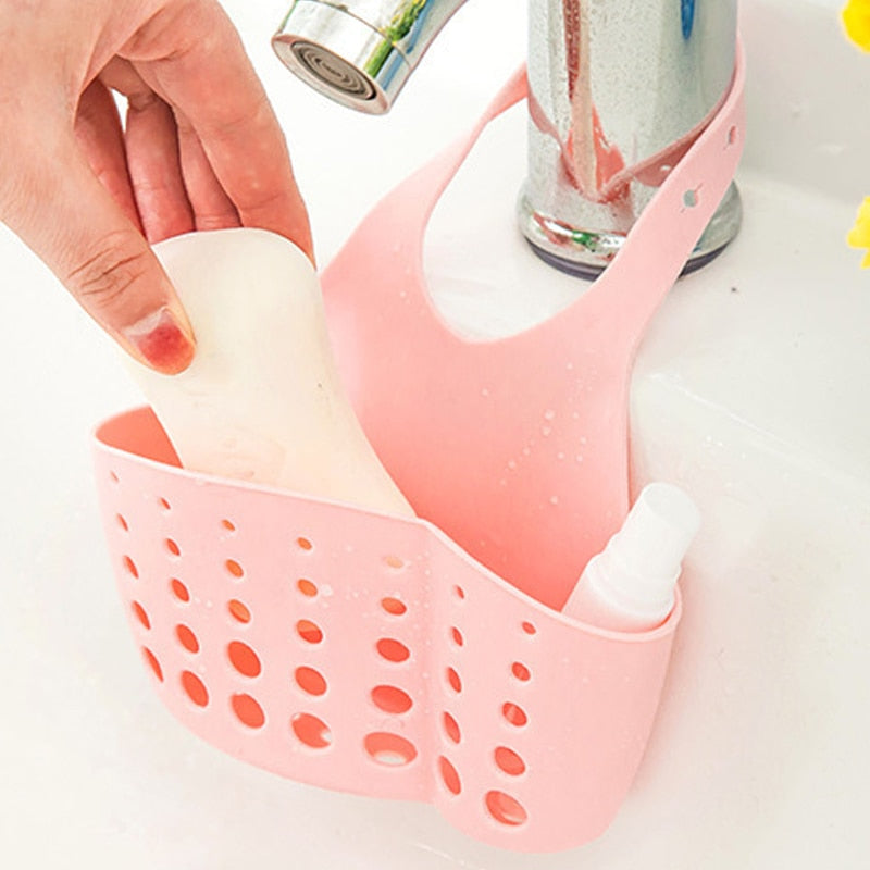 Sink Sponge Storage Hanging Basket Adjustable Snap Button Type Drain Rack Faucet Storage Drain Baskets Home Kitchen Tools