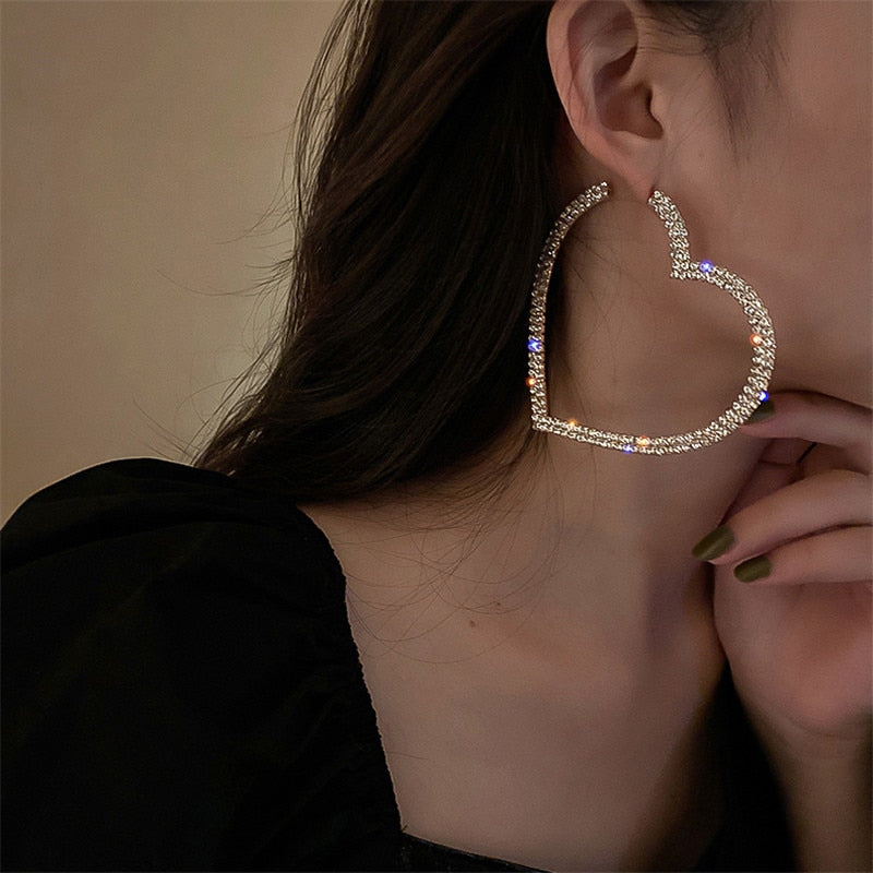 FYUAN Fashion Big Heart Crystal Hoop Earrings for Women Bijoux Geometric Rhinestones Earrings Statement Jewelry Gifts