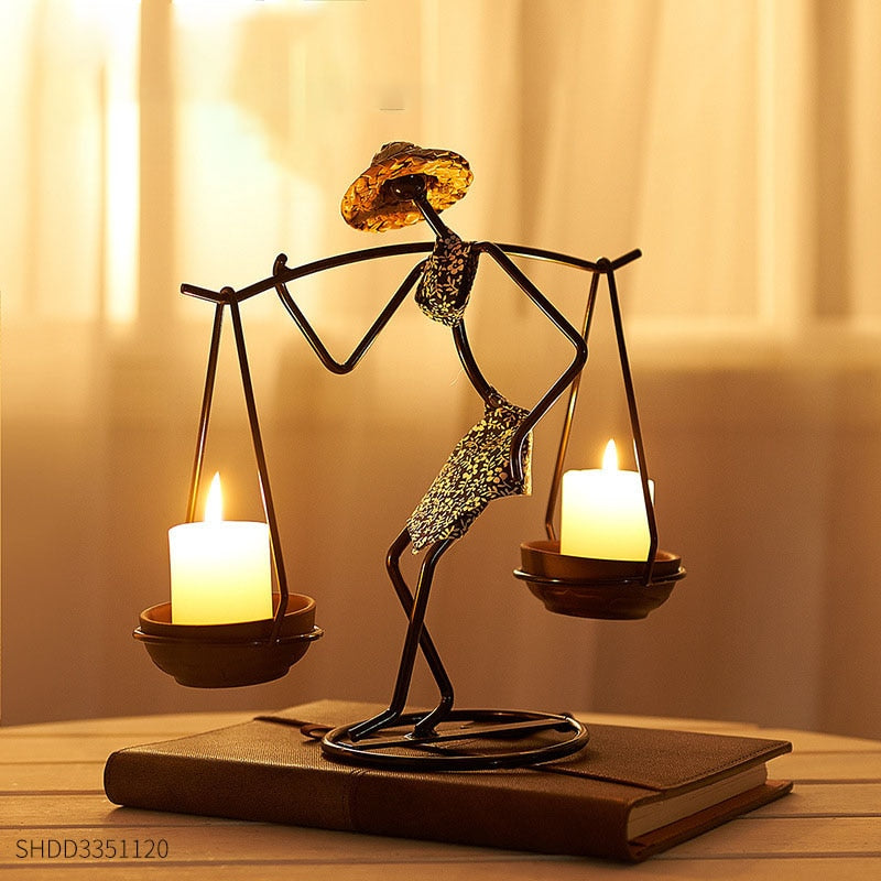 JOYLOVE Nordic Metal Candlestick Abstract Character Sculpture Candle Holder Decor Handmade Figurines Home Decoration Art Gift