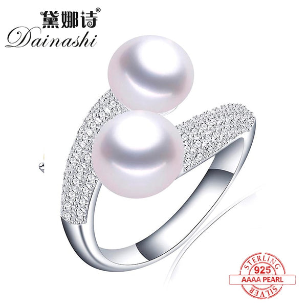 2022 New Double Pearl Adjustable Natural Freshwater Pearl Original 925 Sterling Silver Zircon Women&#39;s Ring Fine Bridal Jewelry