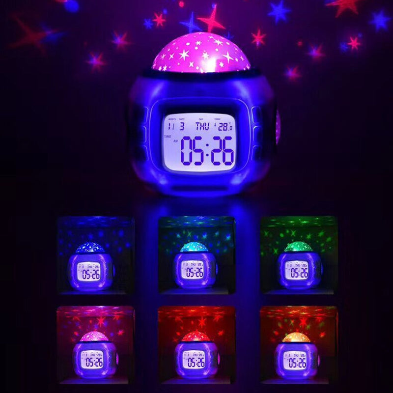 Music Starry Sky Star Projector Digital Alarm Clock Projection Night Light Color Changing Desk Clock Calendar Children Gift