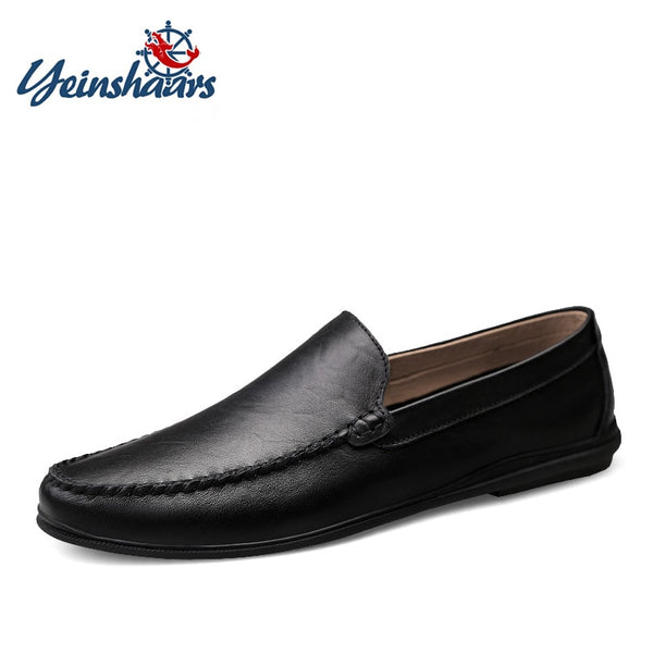YEINSHAARS Italian Mens Shoes Casual Luxury Brand Summer Men Loafers Split Leather Moccasins Comfy Breathable Slip On Boat Shoes