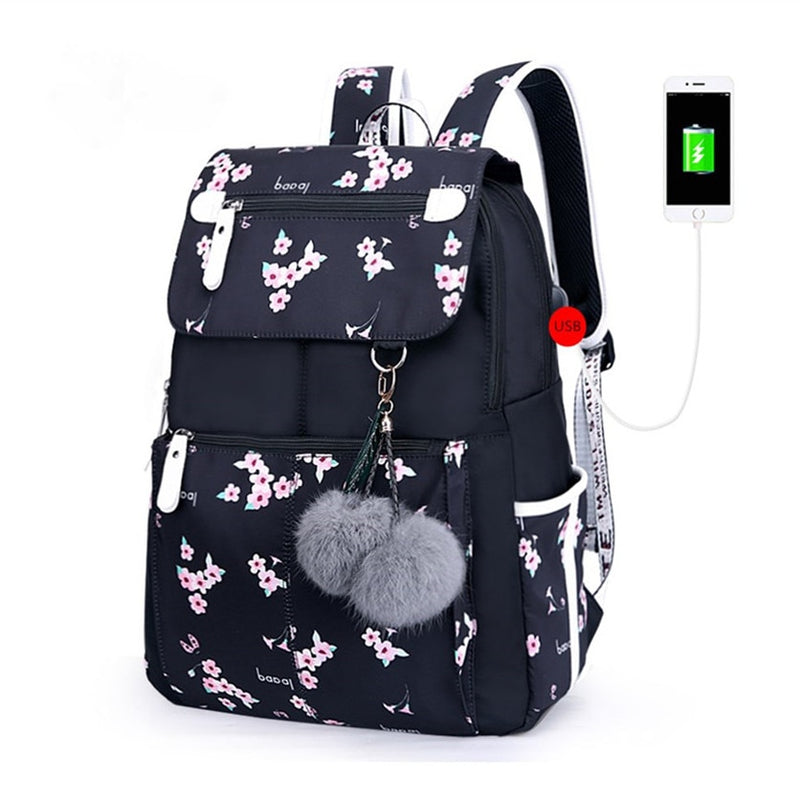 OKKID school bags for girls female laptop backpack usb backbag children backpacks cute cat school backpack for girls bag pack