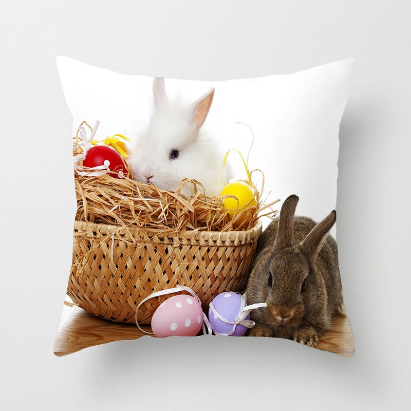 Happy Easter Pillowcase Easter Decorations For Home Party Sofa Pillow Case Rabbit Bunny Eggs Pillow Cover 45*45CM