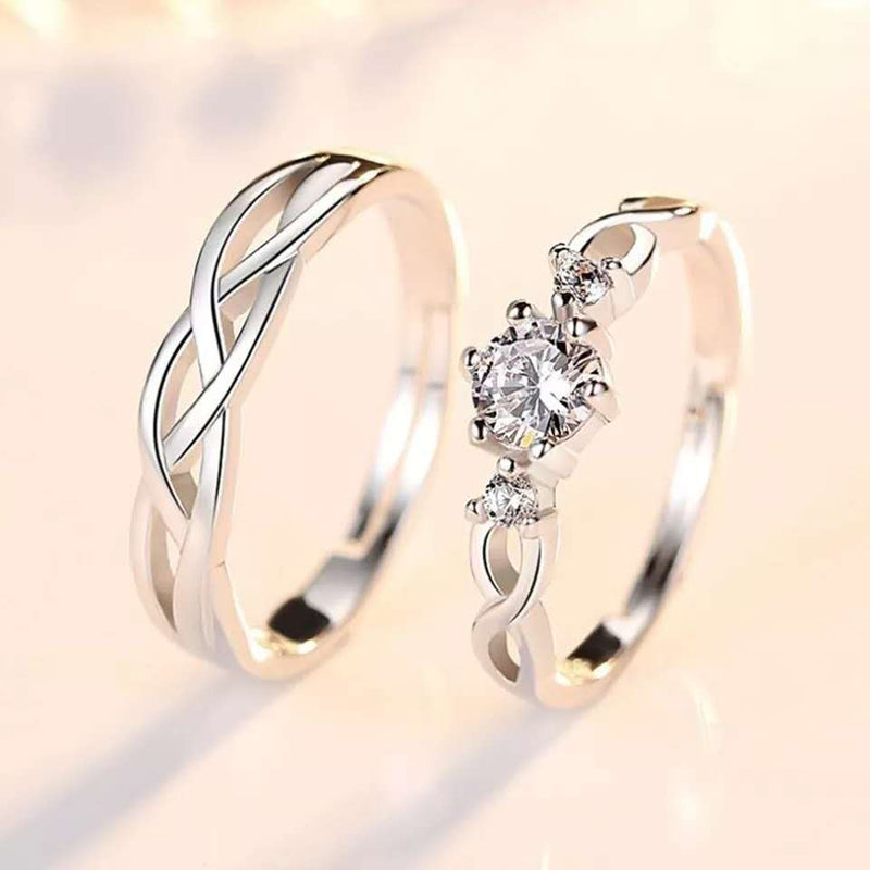 2pcs/Set Adjustable Heart-Shaped Letter Copper 30% Silver Plated Crystal Couple Ring Men Women Jewelry Wholesale Dropshipping