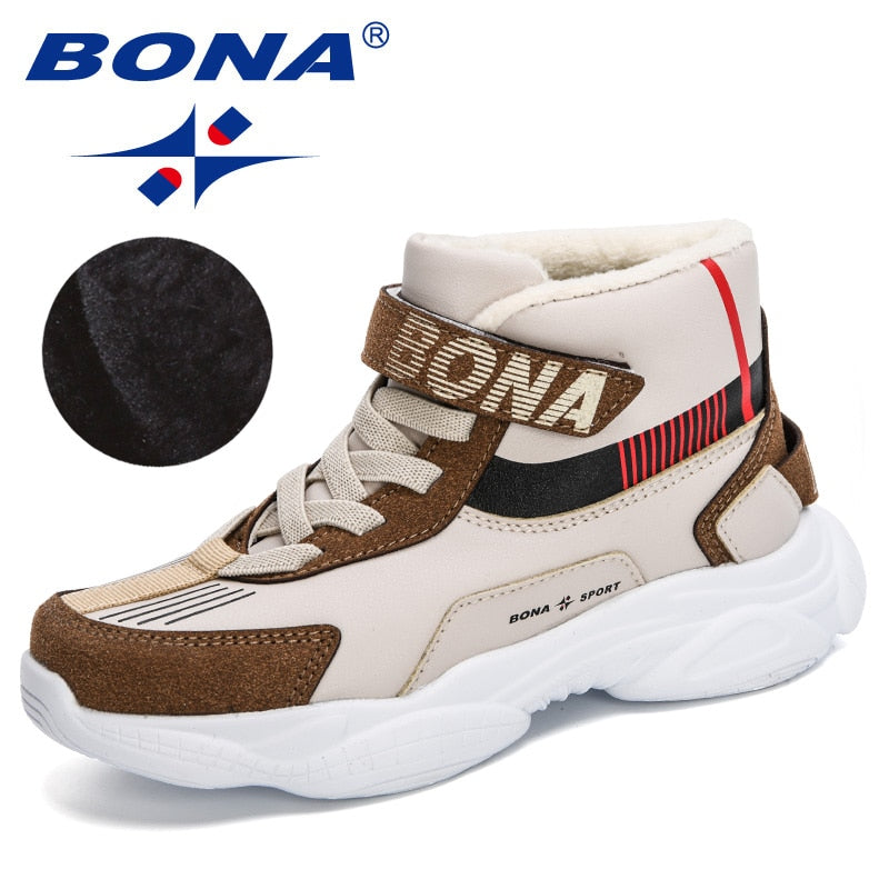 BONA 2020 New Designers Trendy Snow Shoes Teenagers Children Hiking Shoes Walking Climbing Shoes Boy Winter Plush Footwear Girls