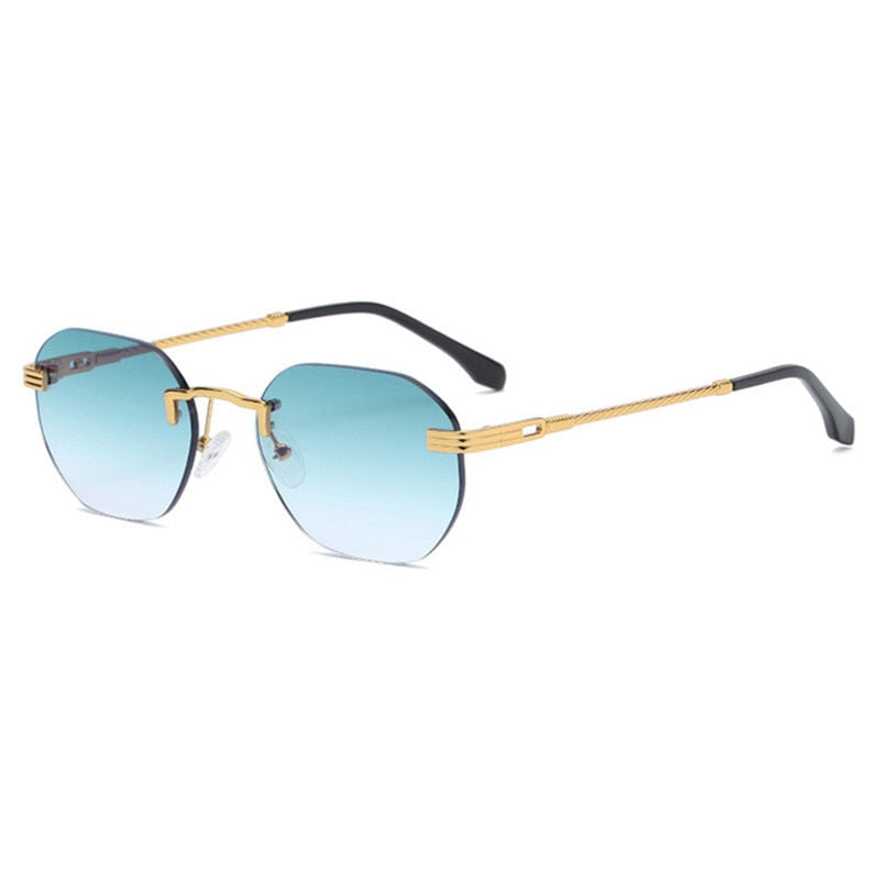 HBK Blue MIRROR Frameless Gold Metal Ladies Sunglasses Men Rimless Brown Sun Glasses For Women Fashion Shades Cutting Eyeglass