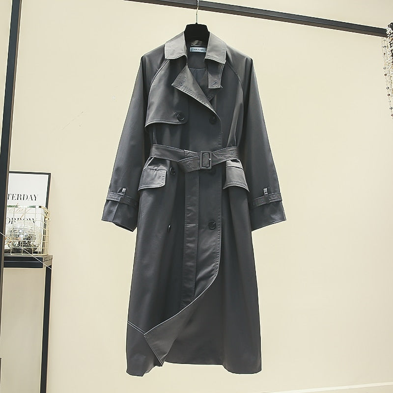 UK Brand new Fashion 2022 Fall /Autumn Casual Double breasted Simple Classic Long Trench coat with belt Chic Female windbreaker