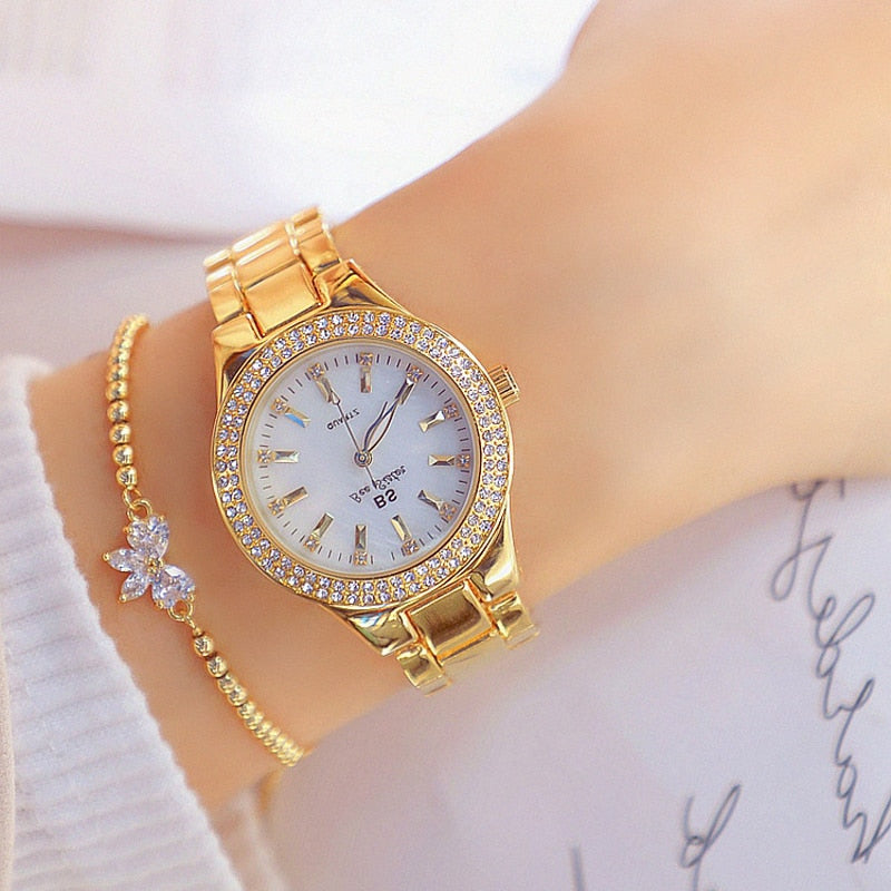 2022 Ladies Wrist Watches Dress Gold Watch Women Crystal Diamond Watches Stainless Steel Silver Clock Women Montre Femme 2023